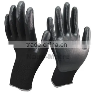 NMSAFETY 13 Gauge Knitted Seamless Black Polyester Liner Palm Coated Black Nitrile Work Safety Gloves for Light Industry thumbnail-3