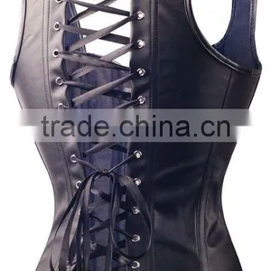 Wholesale Open Cup Front Zipper Overbust Real Leather Slimming Corsets thumbnail-6