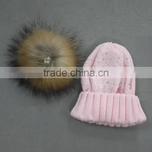 Myfur Elegant White Knitted Beanie Hat With Natural Raccoon Fur Pom Poms thumbnail-5