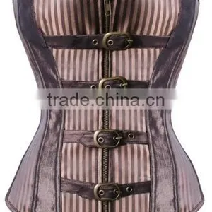 Instyles Gothic Steampunk Female Corset Basque Lace up Overbust Bustiers Zip Front Corset thumbnail-1