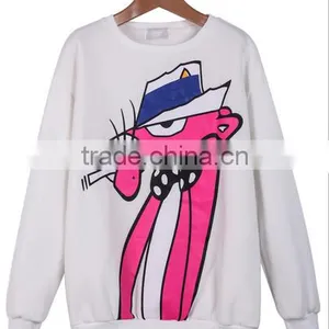 White Long Sleeve Cartoon Print Loose Sweatshirt for Ladies thumbnail-1