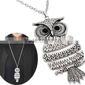 Vintage Antique Silver Owl Halloween Ornaments Pendant Necklaces 27-1/2" thumbnail-1