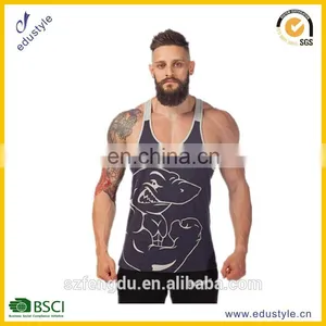 OEM Wholesale Casual Summer 95% Cotton 5% Spandex Men Sublimation Breathable Dri Fit Fitness Tank Top thumbnail-5