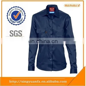 Navy 100% Cotton Drill Ladies Outdoor Workwear Women Flame Retardant Working Shirt for Industrial Safety Shirt thumbnail-1