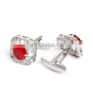 Luxurious Red Diamond Stone Unisex Shirt Jewelry Cufflinks Brand thumbnail-3