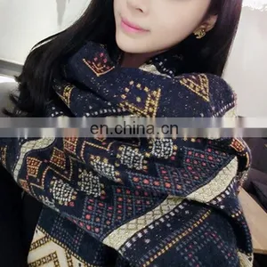 Ton Tone Pattern Black Tassels Texture Scarves Women Grid Tartan Fashion Neck Warmer thumbnail-1