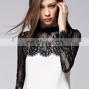 Office Lady Elegant Stand Lace Collar With White Crepe Long Sleeves Sexy Blouse thumbnail-6