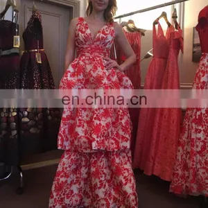 2017 V Neck Prom Dresses With Ruffles Pleats Tiered New Style Free Shipping thumbnail-1