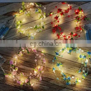 Romantic Pearl Beads With Small Cloth Rose Copper Wire String Light Battery Powered LED Fairy Light thumbnail-1
