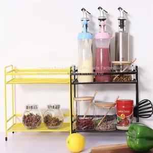 Nordic Fashion Wrought Iron Double Table Top Kitchen Shelf Bathroom Cosmetic Storage Rack thumbnail-2