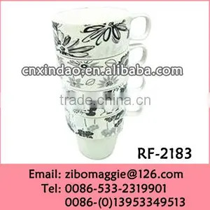 Stackable Large Porcelain White Coffee Cup With Flower Design for Promotional Cup thumbnail-1