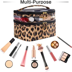 Double-Layer Cosmetic Bag Makeup Bag Travel Makeup Bag Makeup Bags For Lady(Leopard) thumbnail-4