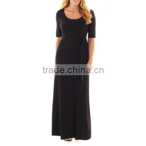 2015 Plus Size Women Elbow Sleeve Belted Maxi Dress thumbnail-1