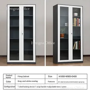 School Office Metal Document Cabinet for Boston Campus, Stable Floor-mounted Structure, Anti-rust Treatment, Transparent Glass Door Filing Unit thumbnail-1