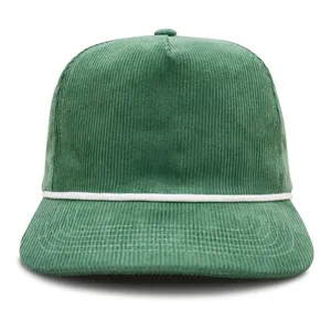 Stylish 5-panel Flat-brim Snapback Cap With Decorative Rope Detail, Custom Embroidery Logo Adjustable Plain Snapback Cap thumbnail-4