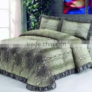 3 Pcs Gorgeous Jaquard Quilt Bed Set In Green Grey Color thumbnail-1