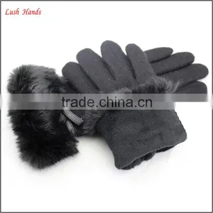 Women Woolen Cheap Hand Gloves Winter Dress Gloves With Black Fake Fur thumbnail-6