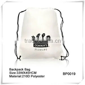 210D Polyester White Drawstring Backpack Bag thumbnail-1