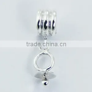 Sterling Silver Dummy Or Pacifier Charm On Cylinder Bead thumbnail-1