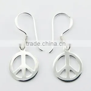 Petite Silver Peace Symbol Earrings On Hooks thumbnail-1