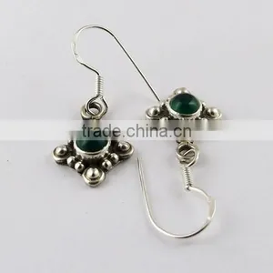 Artisan Green Onyx 925 Sterling Silver Earring, Gemstone Silver Jewelry, Indian Silver Jewelry thumbnail-4