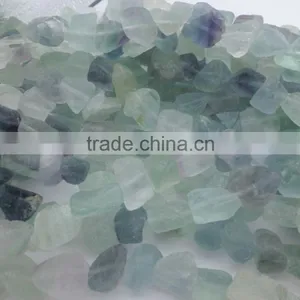 Natural Gemstone Long Drilled Polished Rough Green Fluorite Tumbled Stone thumbnail-1