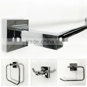 Chrome Polish 6 Piece Towel Bar Ring Robe Hook Paper Soap Dish Toothbrush Holder Modern Square Bathroom Hardware Set thumbnail-1