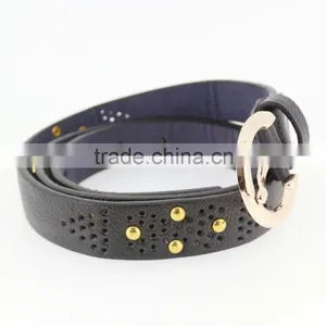 Women's Fashion Metal Studded Black Leather Belt With Shiny Gold Buckles in Yiwu thumbnail-3