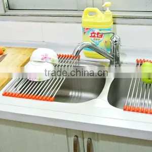 Hot Sales Roll Up Silicone Handy Drainer Commercial Stainless Steel Dish Rack thumbnail-2