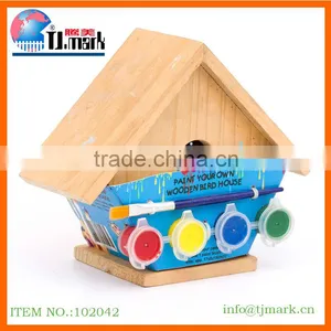 Educational Toys Natural Hand Painted Wood Bird House Craft Project Kit thumbnail-1