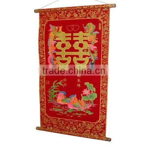 Chinese New Wedding Wall Scroll Double Xi With Shimmer Luminous Velvet Duck thumbnail-4