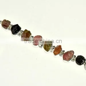 Raw Tourmaline Natural Gemstones 925 Sterling Silver Bracelet thumbnail-1