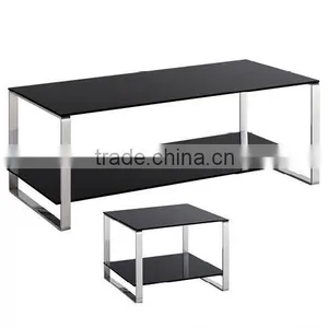 Black Duoble Layers Glass Tea Table With Stainless Frame thumbnail-3