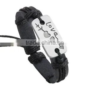 <<2015 Vintage Wholesale Fashion Personalized Womens Men Couple Love Leather Bracelets/ thumbnail-3