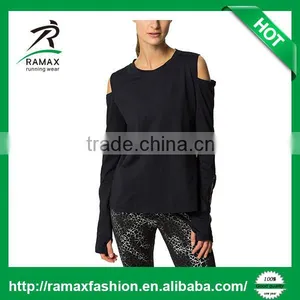 Ramax Custom Women Sport Black Crew Neck Long Sleeve Training T Shirt Tops thumbnail-2