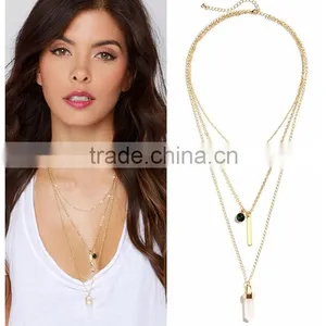 Hot Sale European And American Design Rose Gold Plated Necklace Ornaments Multilayer Emerald Crystal Color Stone Bead Neckladces thumbnail-1