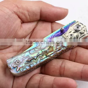 OEM Custom Hand Made Damascus Steel Folding Knife With Abalone thumbnail-5