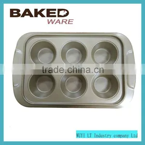 Carbon Steel Non-stick Coating 6 Cup Egg Shape Baking Pan Gold thumbnail-1