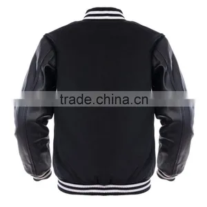 Slim Fit Melton Wool With Real Leather Sleeves Varsity Jacket , Wool Body With Leather Arms Varsity Jackets thumbnail-2