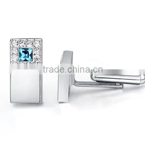 2016 Wholesale Shiny Silver Copper Cuff Links Shirts Mens Square Crystal Cufflink Jewelry thumbnail-3