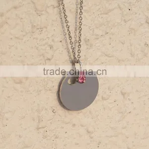316l Stainless Steel Round Plate Pendant With Decorate Zircon thumbnail-2
