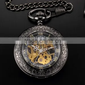 Vintage Transparent Mechanical Skeleton FOB Pendant Men Pocket Watch thumbnail-4