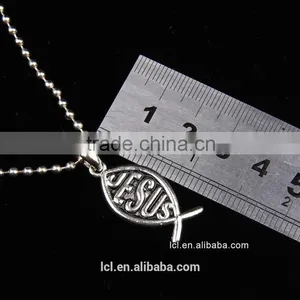 Fashion Imitation Jewelry Necklace, Antique Imitation Silver Religious Bead Necklace With Fish Pendant thumbnail-3