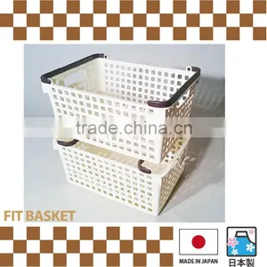 Stacking Plastic Baskets Storage Item Made in Japan , Available in 2 Color thumbnail-2