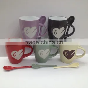 2016 Wholesale Glazed Porcelain Advertising Gift Mugs Cup With Spoon and Color Box thumbnail-2