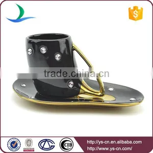 Graceful Diamond Electroplate Black Gold Plating Ceramic Tea Set thumbnail-4