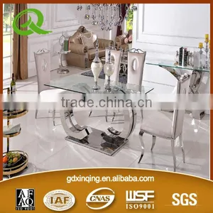 TH286 Modern Glass Top Stainless Steel Dining Table Furniture thumbnail-3