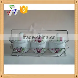 Empty Ceramic Salt & Pepper Shaker With Metal Stand thumbnail-1