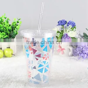 Clear Double Wall 16oz Plastic Water Tumbler With Straw thumbnail-6