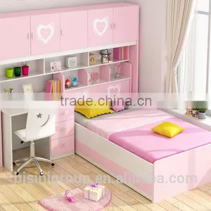 Pink and Blue Bed Children Bedroom Furniture Storage Multifuntional Combined-bed for Kids thumbnail-1